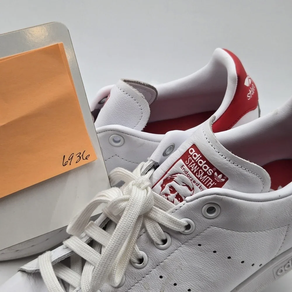 Adidas Stan Smith Shoes Mens Size 8.5 White Red Leather Low Top Sneakers EF4334
